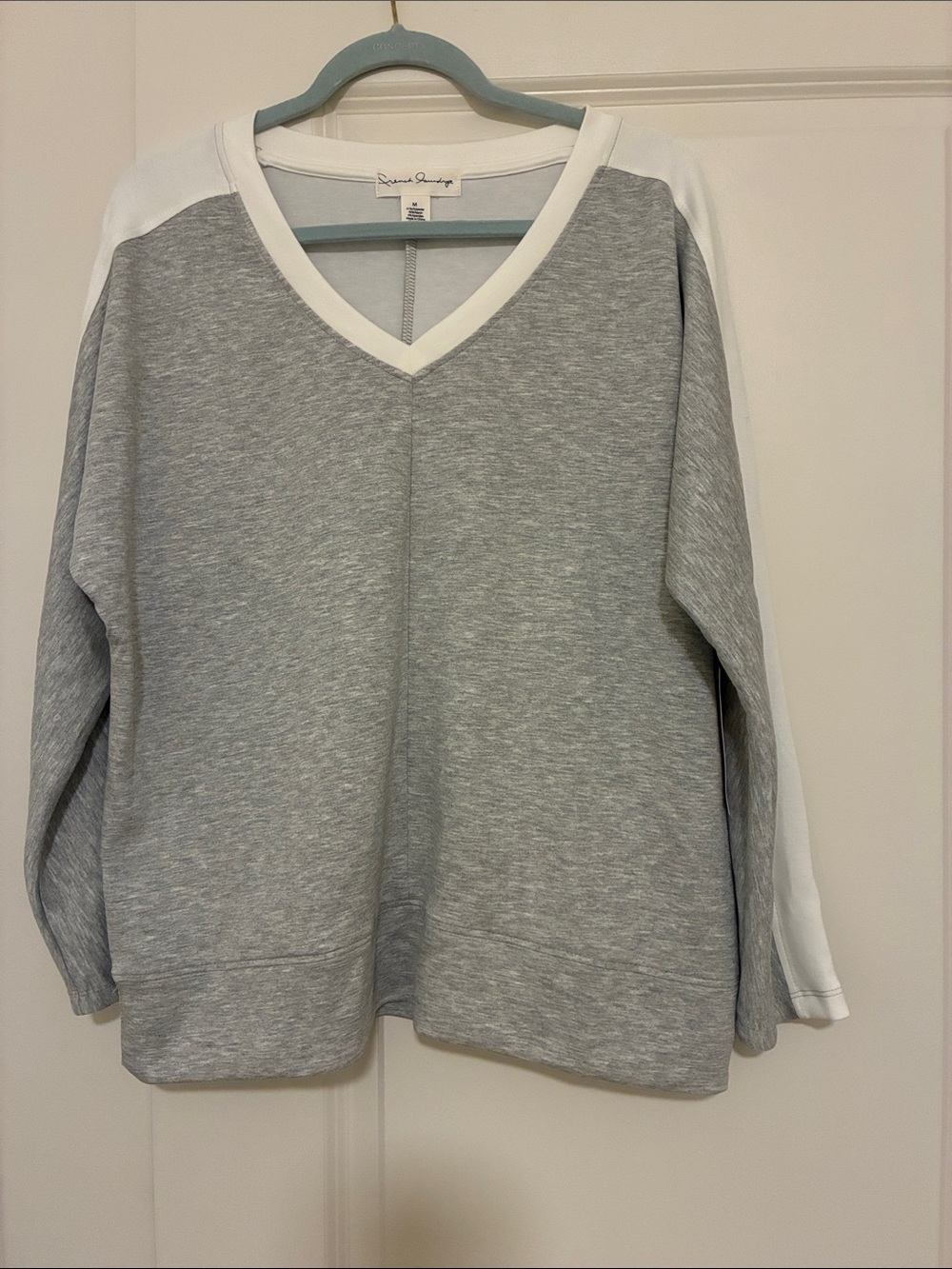 French Laundry Gray V-Neck Sweatshirt with White Trim